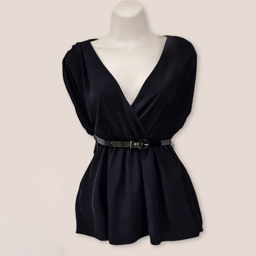 H&M Women's Sleeveless Empire Surplice Top (Black)